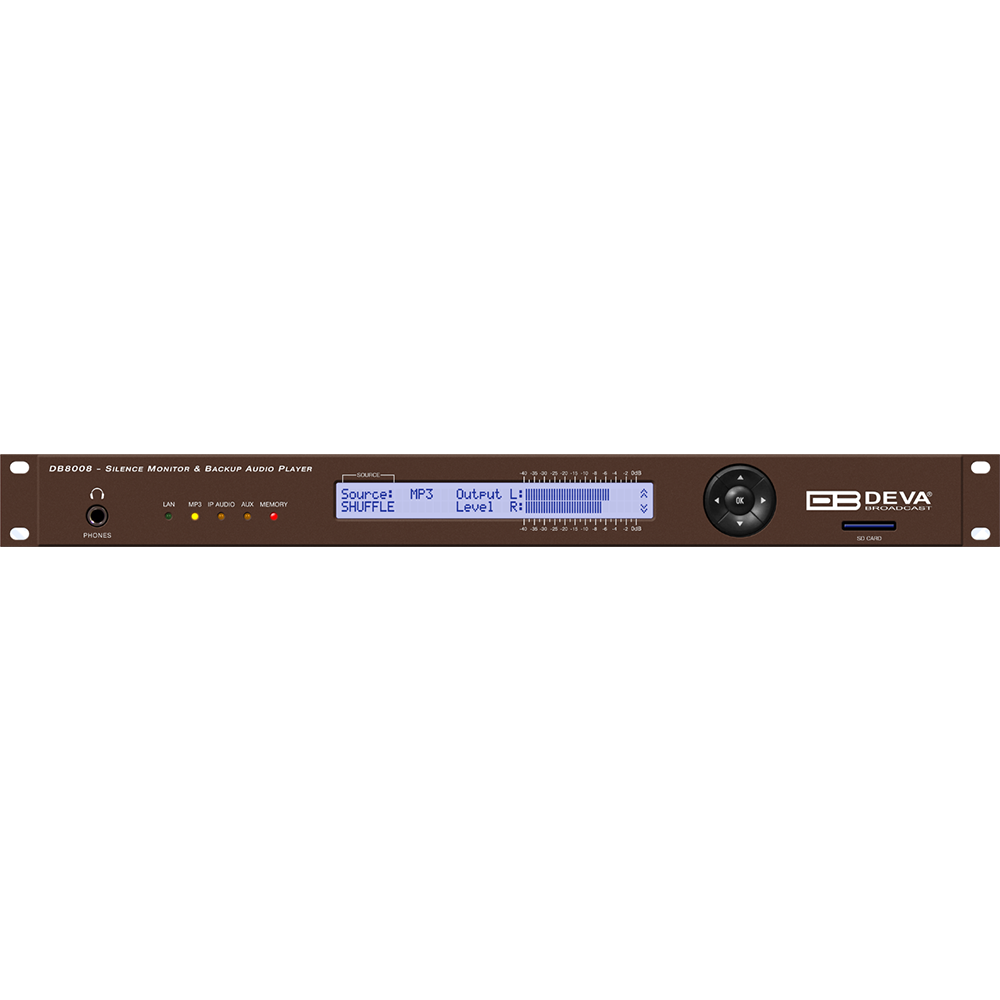 DB8008 DEVA Détecteur d’absence de modulation (silence) avec lecteurs de sauvegarde MP3 et audio IP