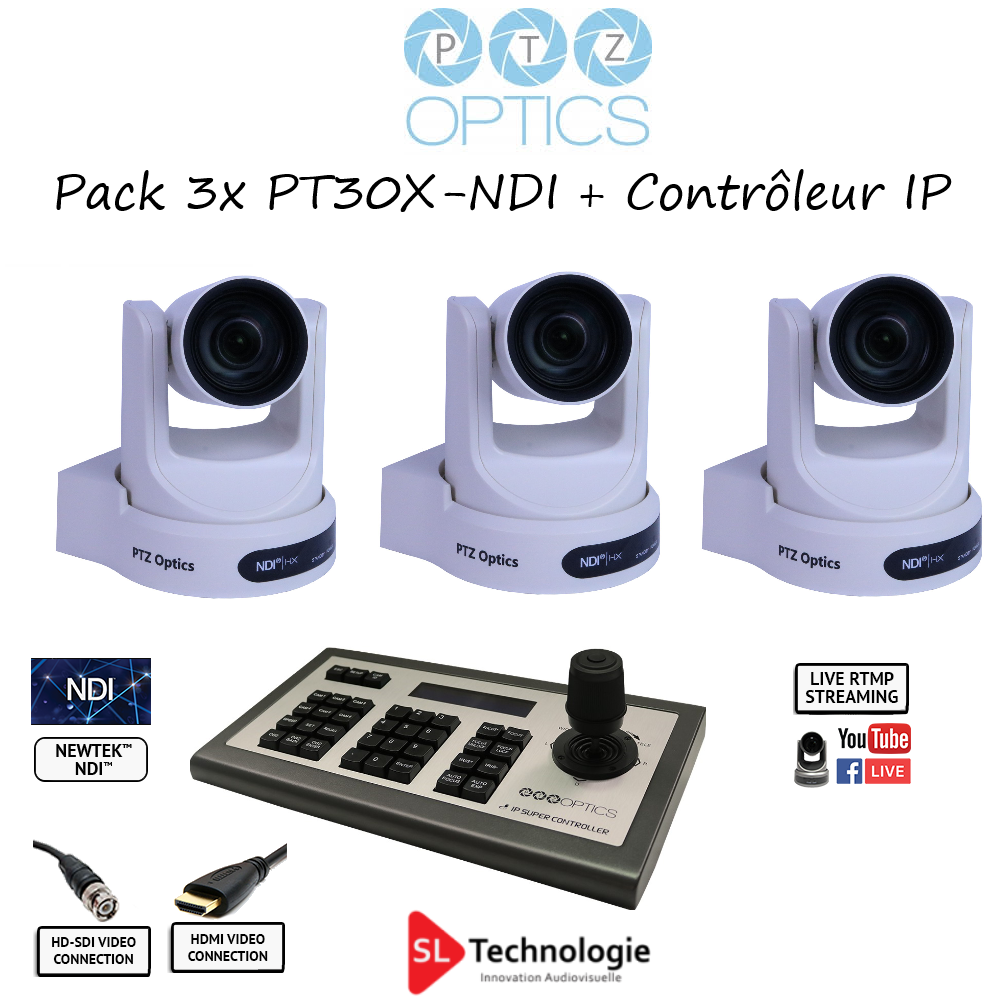 Pack 3x PT30X NDI PTZOptics avec contrôleur IP