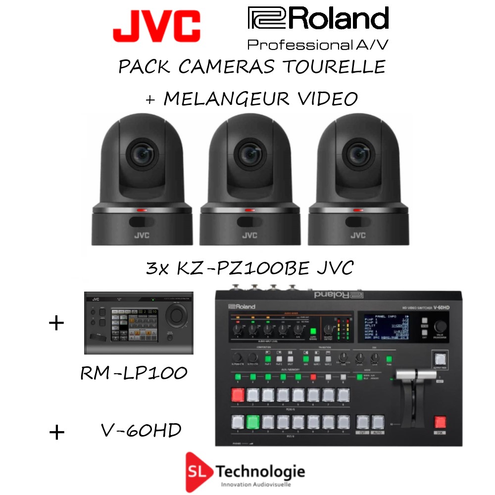 Pack 3x caméra Ptz JVC + Contrôleur + Mélangeur V-60HD Roland