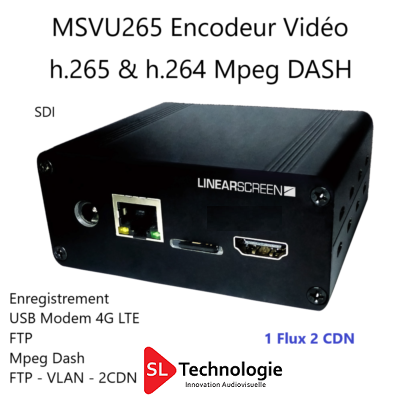 MSVU265 SDI Encodeur Vidéo HEVC/H.265 & MPEG4/H.264 – Monoflux – Enregistrement – MPEG DASH