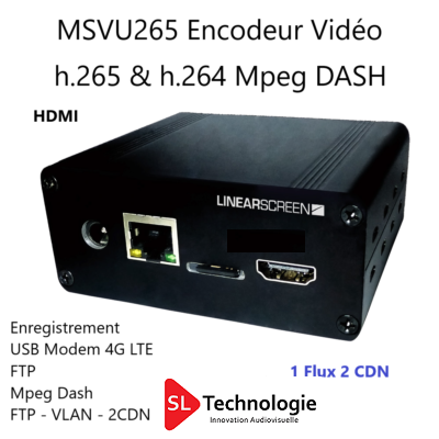 MSVU265 HDMI Encodeur Vidéo HEVC/H.265 & MPEG4/H.264 – Monoflux – Enregistrement – MPEG DASH