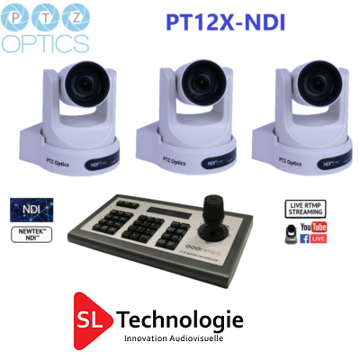 Pack caméras tourelle PT12X NDI PTZoptics + Contrôleur IP
