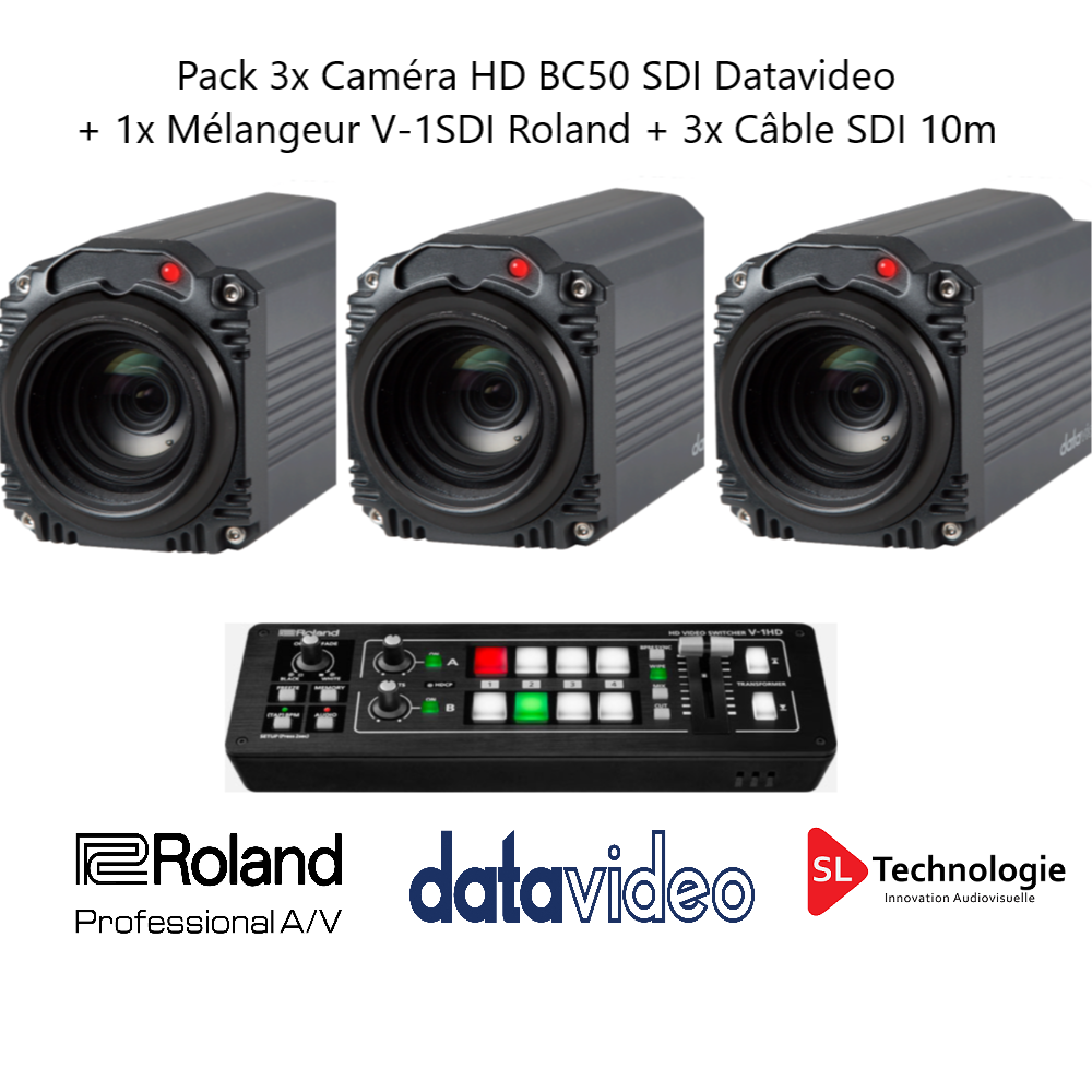 Pack 3 Caméra HD SDI BC50 Datavidéo + 1 Mélangeur V-1SDI Roland + Câbles