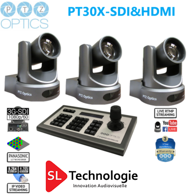 Pack caméras Tourelle PT30X SDI PTZoptics Avec contrôleur IP