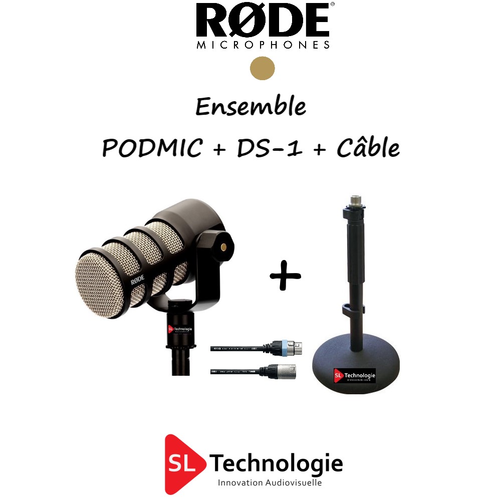 Røde PodMic Kit avec bras de microphone (microphone dynamique de