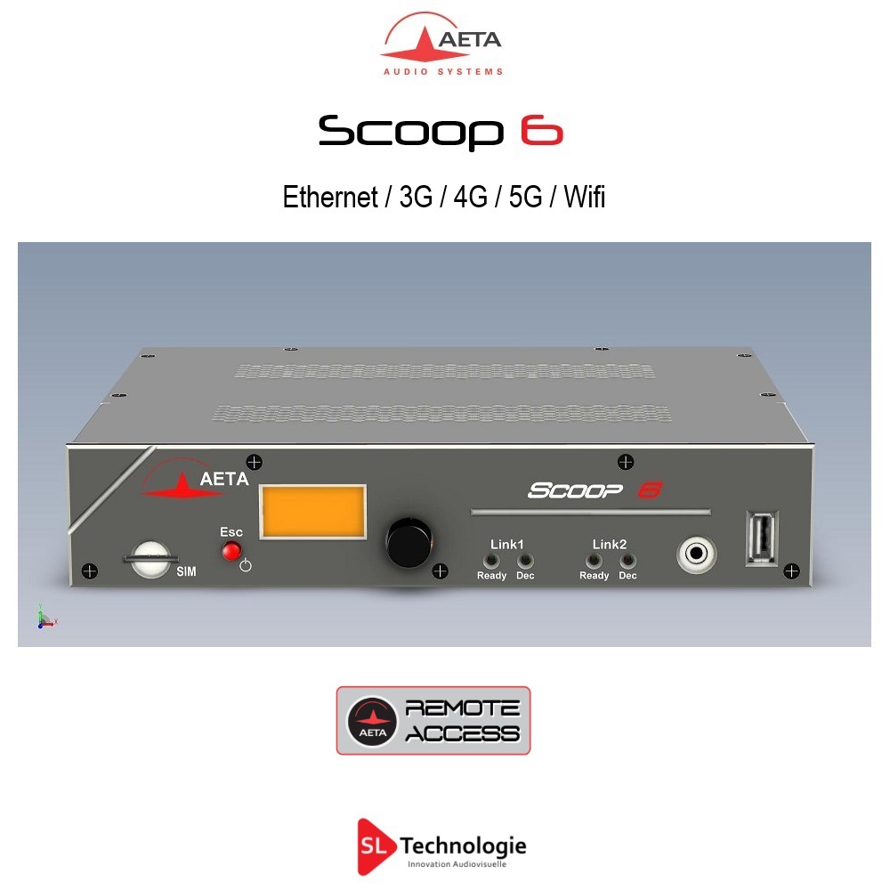 Scoop6 AETA Codec IP audio 2 canaux – Ethernet / 3G / 4G / 5G / WiFi